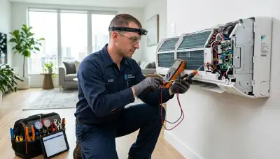 Technician performing AC repair in Miami FL for Five Star Cooling residential service