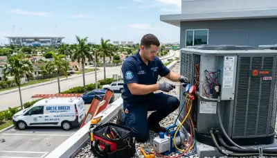 HVAC technician performing residential AC repair service in Miami FL for acmiamifl.com