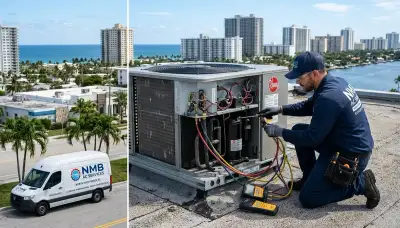 Professional AC repair technician servicing air conditioner unit in Miami FL