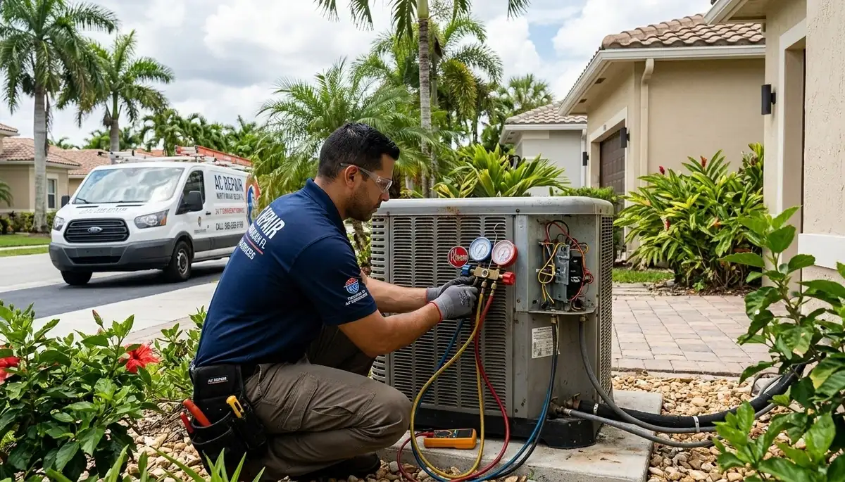 HVAC technician providing residential AC repair service in Miami FL