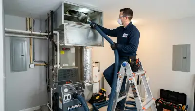 Technician cleaning air ducts for residential AC system in Miami, FL by Five Star Cooling