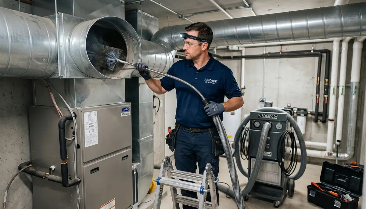 Technician cleaning air ducts for residential AC system in Miami, FL by Five Star Cooling